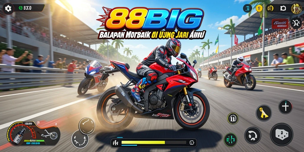Screenshot gameplay 88BIG yang menampilkan balapan motor yang seru.