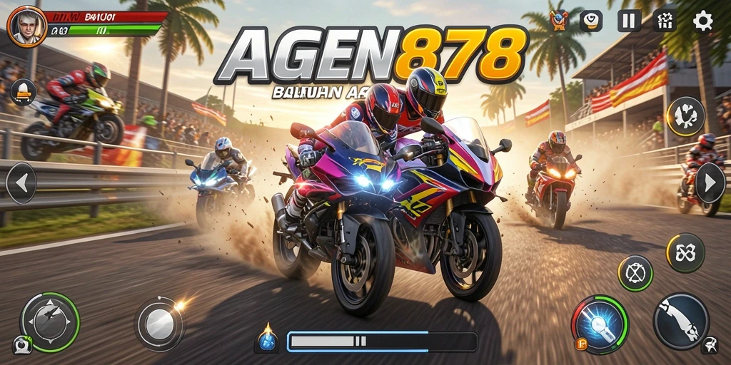 Tampilan gameplay AGEN878 yang menarik dengan aksi balapan motor.