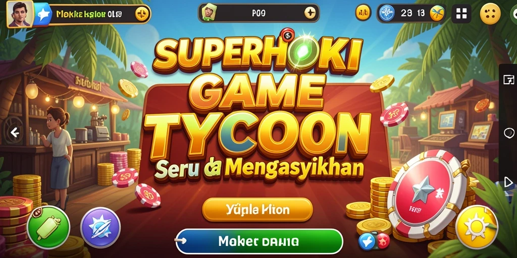 Tangkapan layar gameplay <strong>SUPERHOKI</strong> menampilkan suasana manajemen bisnis yang seru.